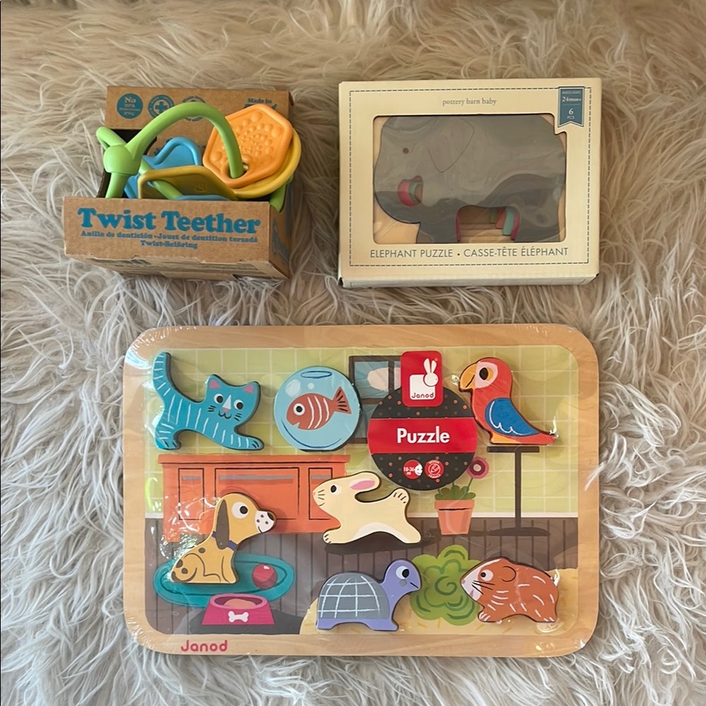 NWT / NEW baby newborn toddler toys - pottery barn, green toys, Janis